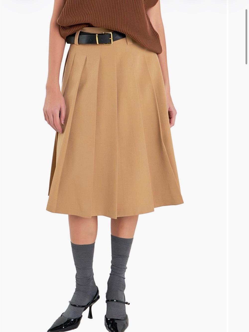 English Factory Tan Pleated Midi Skirt